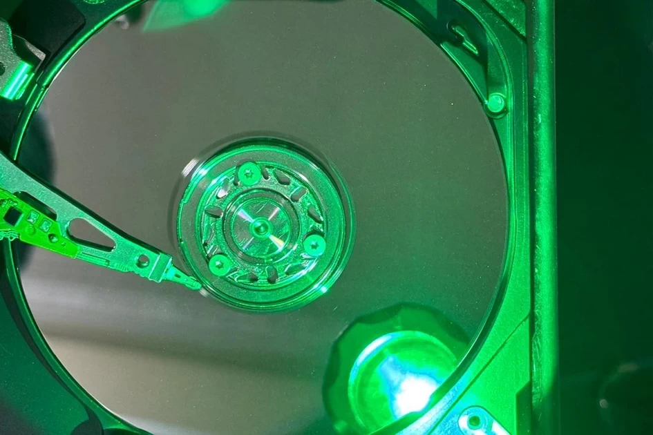 you can see scratches and dust on the platter of the hard disk